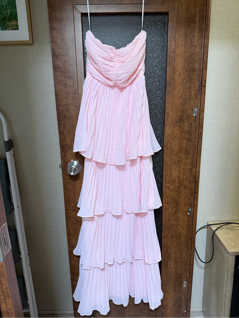 Lulu's Strapless Pleated Tiered Maxi Dress in Light Pink